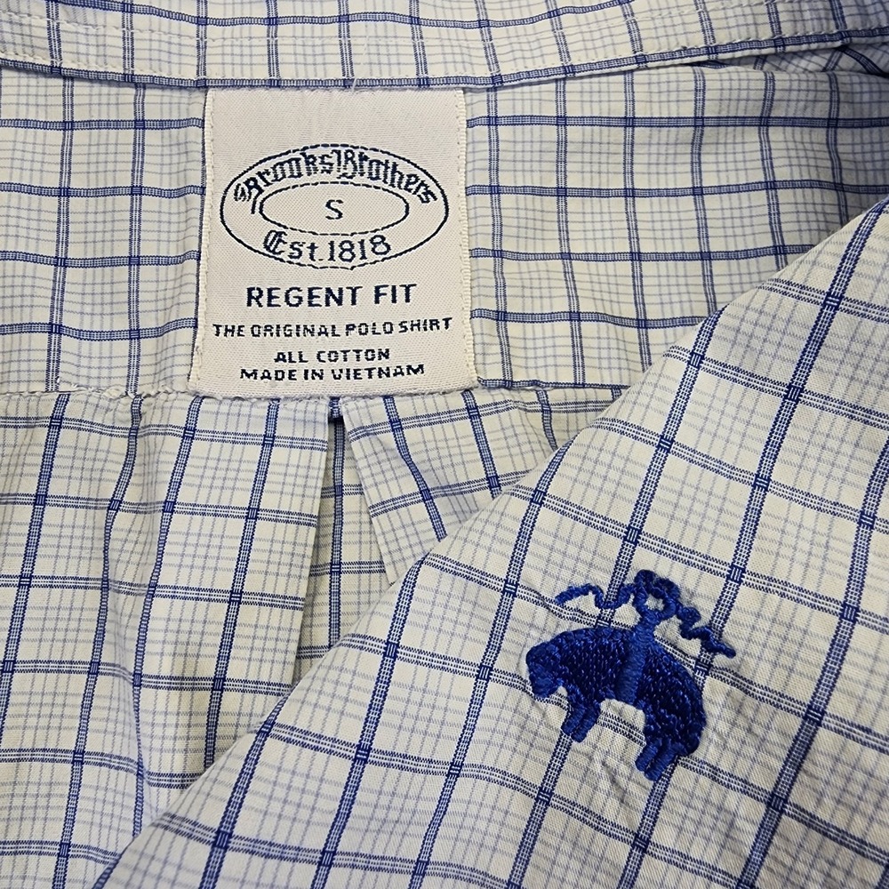 Brooks Brothers Men's Small Regent Fit Plaid Long Sleeve Button Shirt Blue White